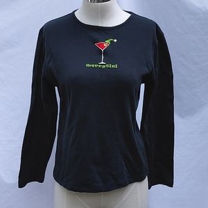 Ladies Christmas embroidered Merrytini  t-shirt, Mac & Belle sz M, black